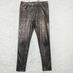 MNG‎ Mango Womens Pants Legging Snake Print Metallic Silver Gold Pull On High S